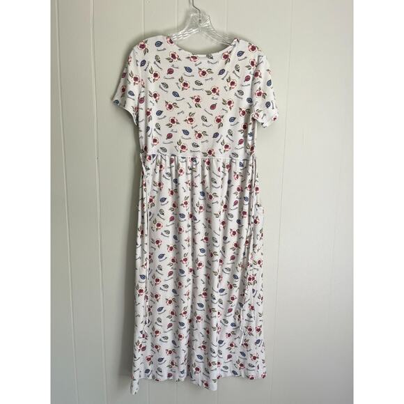 Vintage 90s Y2K Cottagecore Garden Print Midi Dress Small Ladybug Floral Stretch - Picture 9 of 16